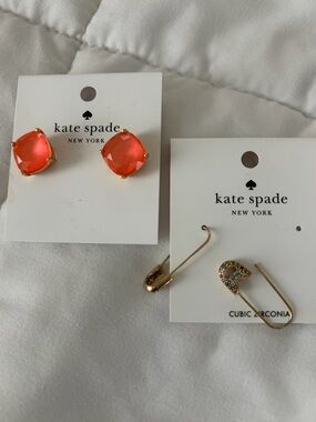 kate spade New York Coral Orange Faceted studs & safety pin  Earrings